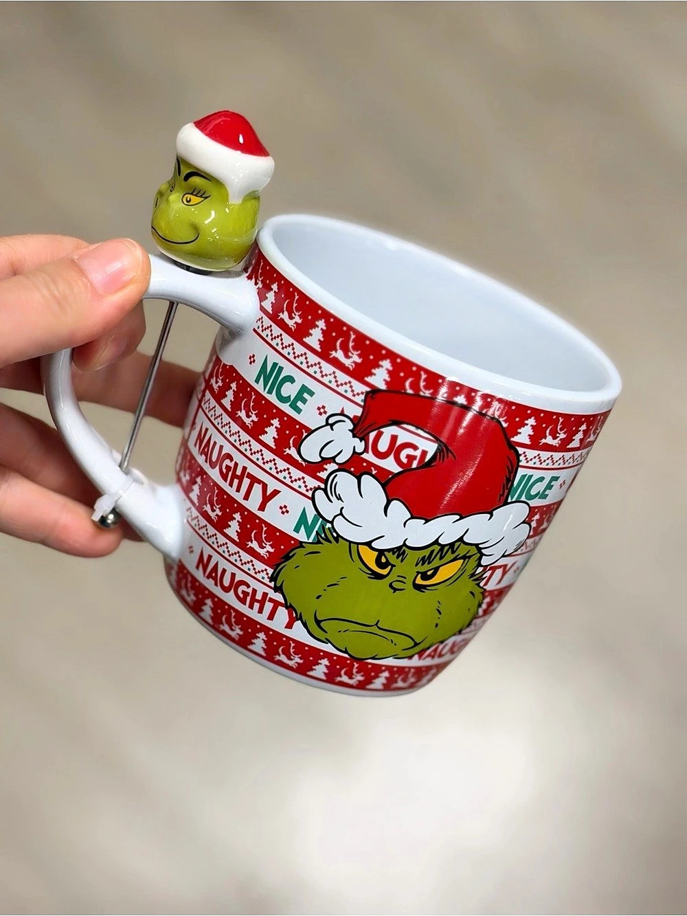Dr. Seuss The Grinch Naughty or Nice Sculpted Mug with Topper Red & White